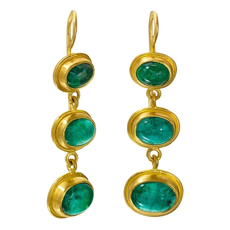 Emerald and 22 Karat Yellow Gold Earrings