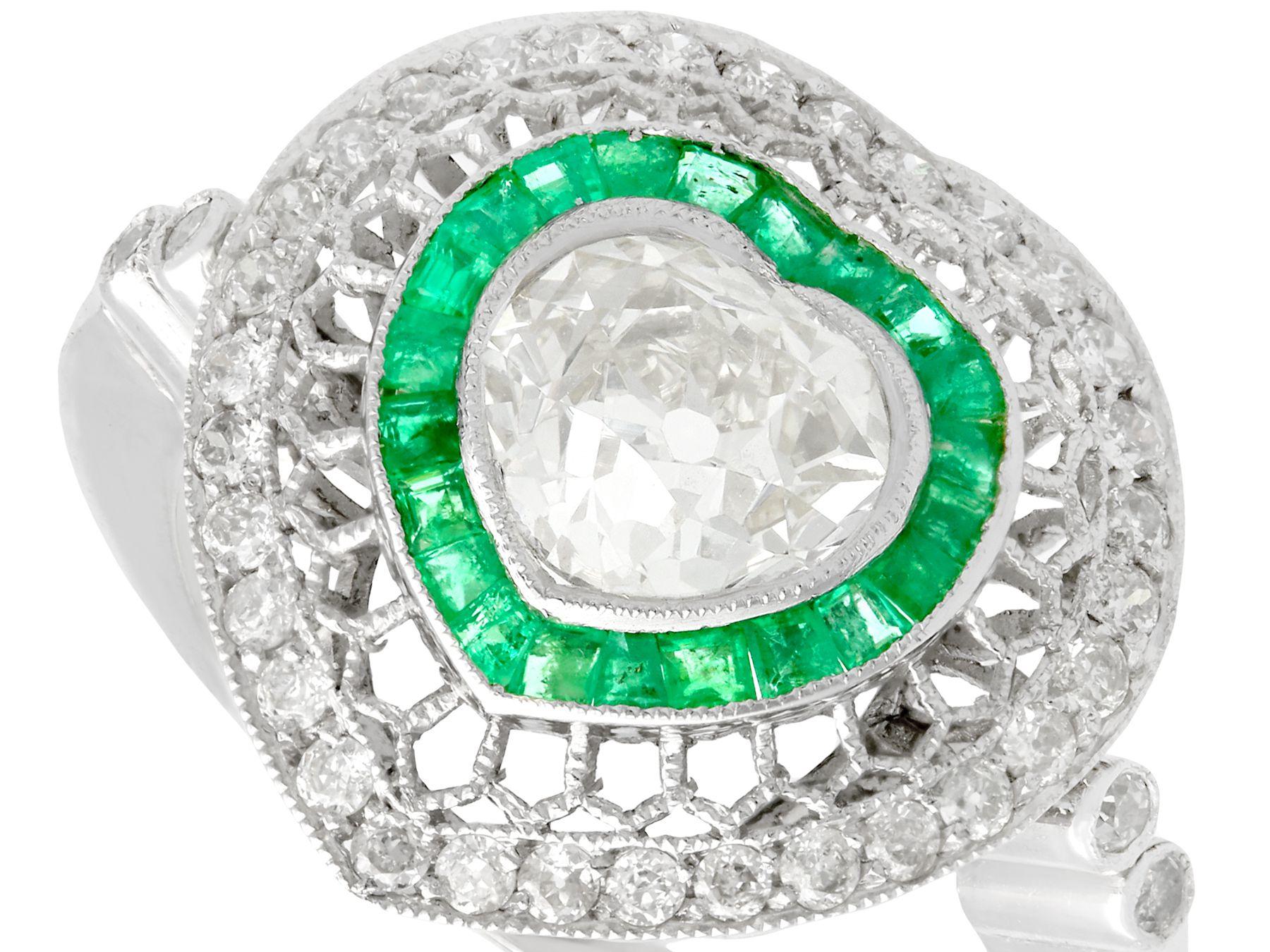 Women's or Men's Emerald and 2.62 Carat Diamond Platinum Cocktail Ring For Sale