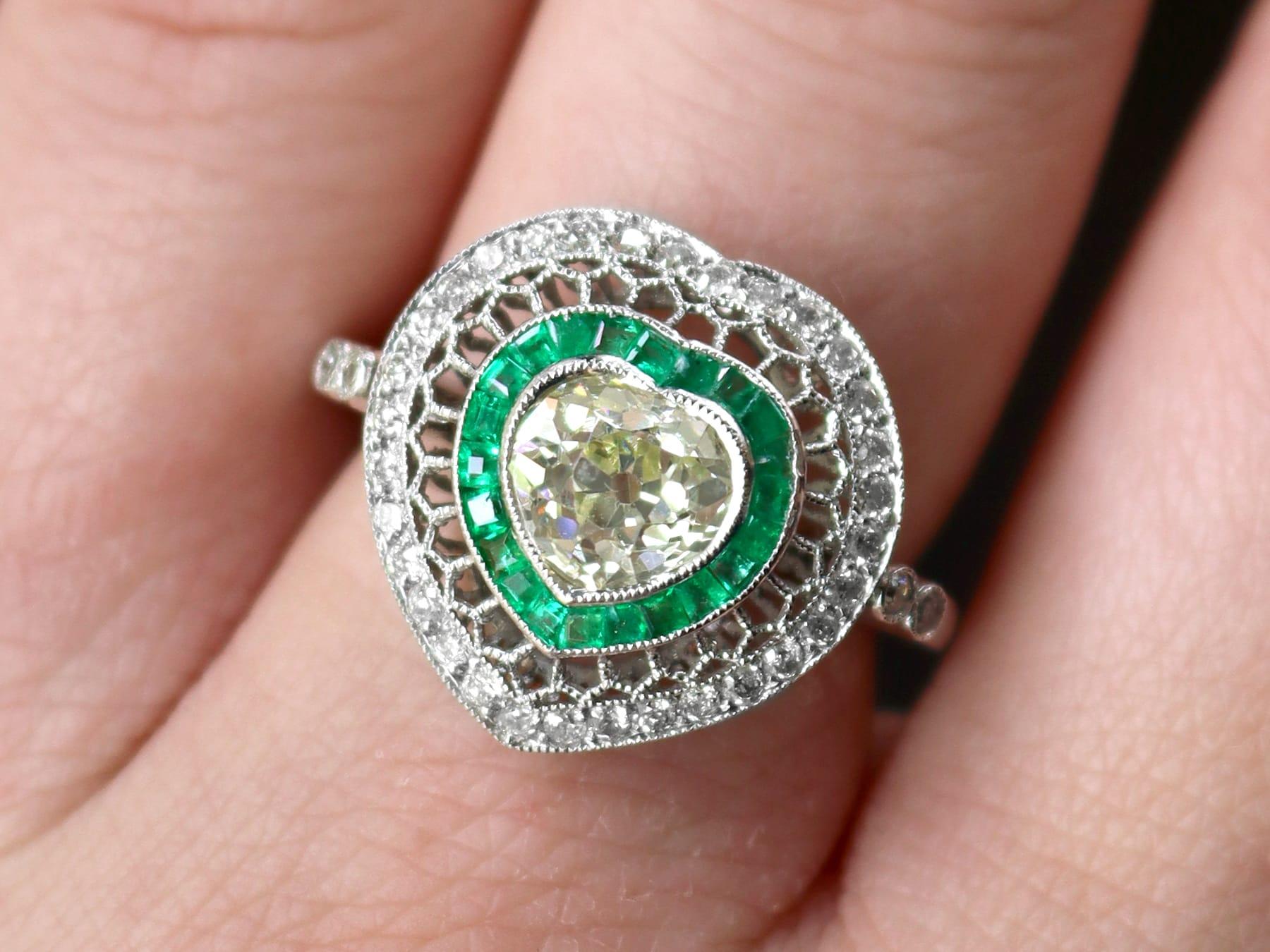 Heart Cut Emerald and 2.62 Carat Diamond Platinum Cocktail Ring For Sale