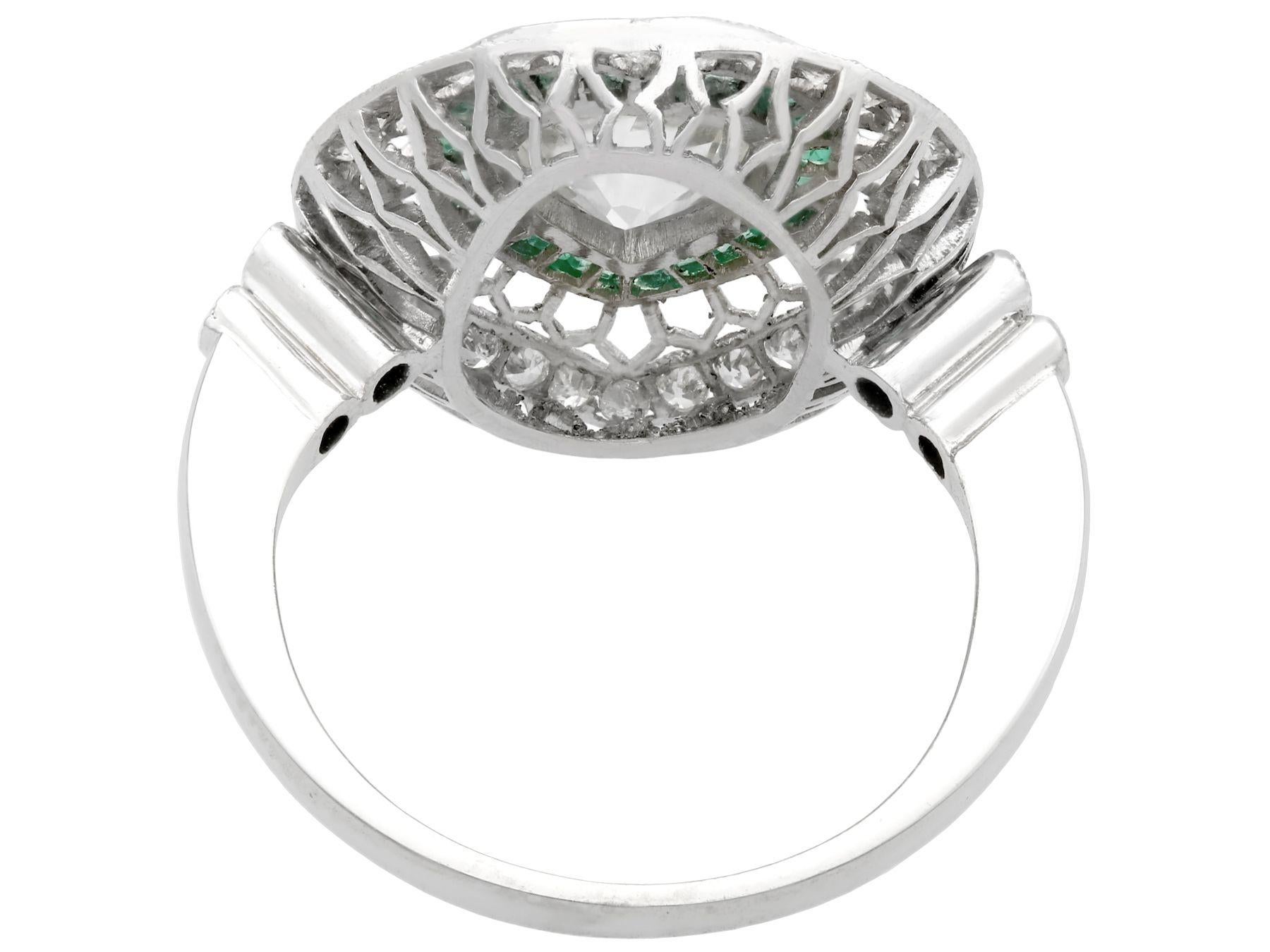 Emerald and 2.62 Carat Diamond Platinum Cocktail Ring For Sale 1