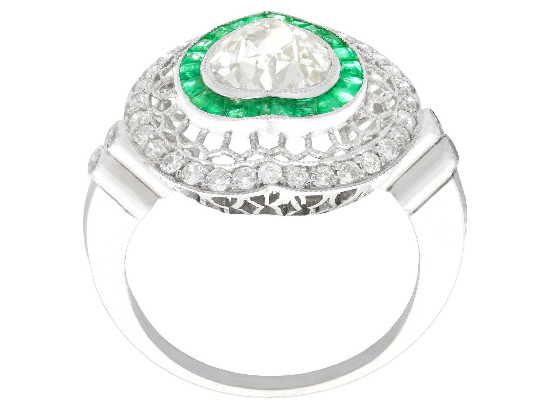 Women's or Men's Emerald and 2.62 Carat Diamond Platinum Cocktail Ring For Sale