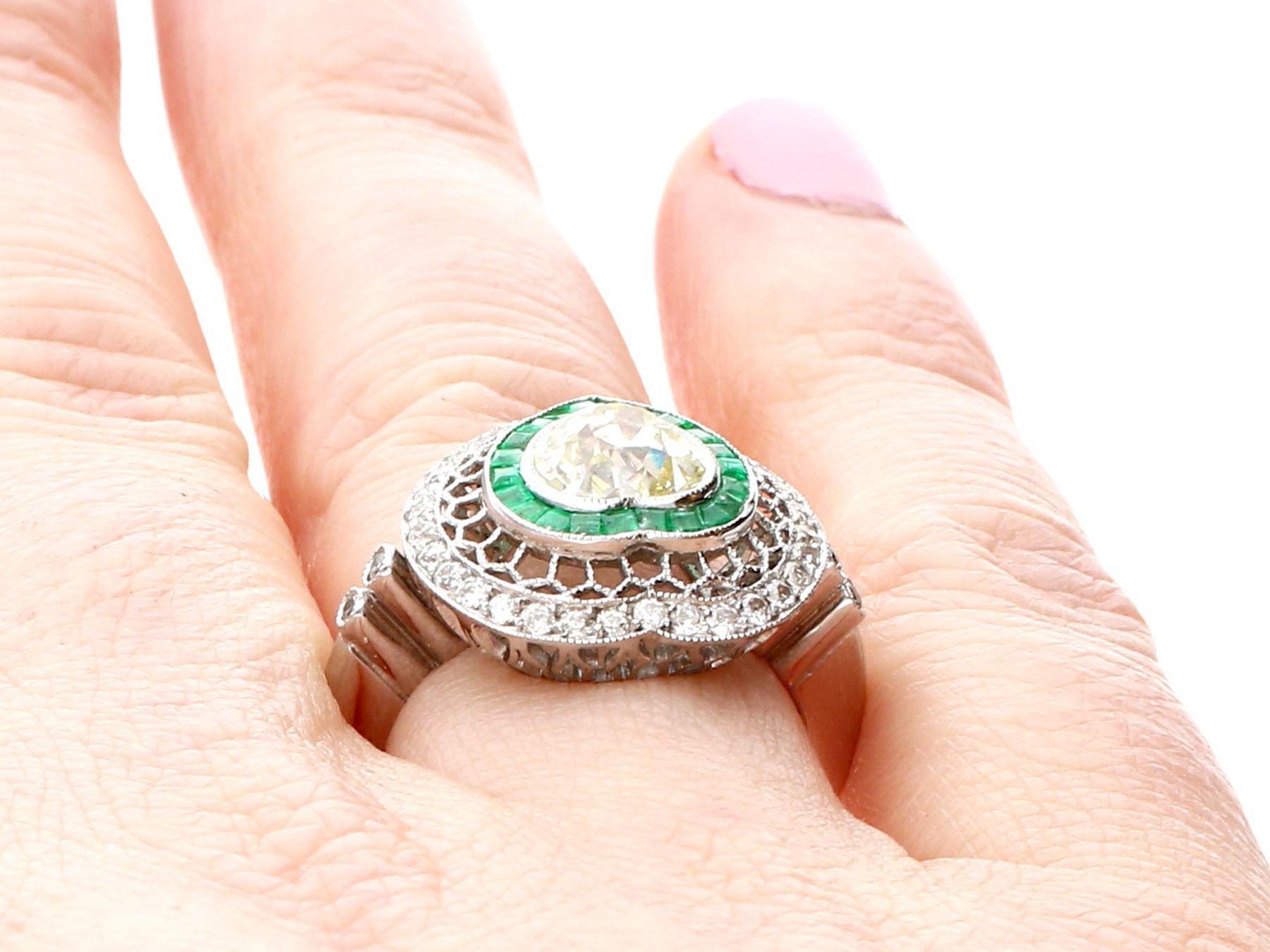 Emerald and 2.62 Carat Diamond Platinum Cocktail Ring For Sale 2