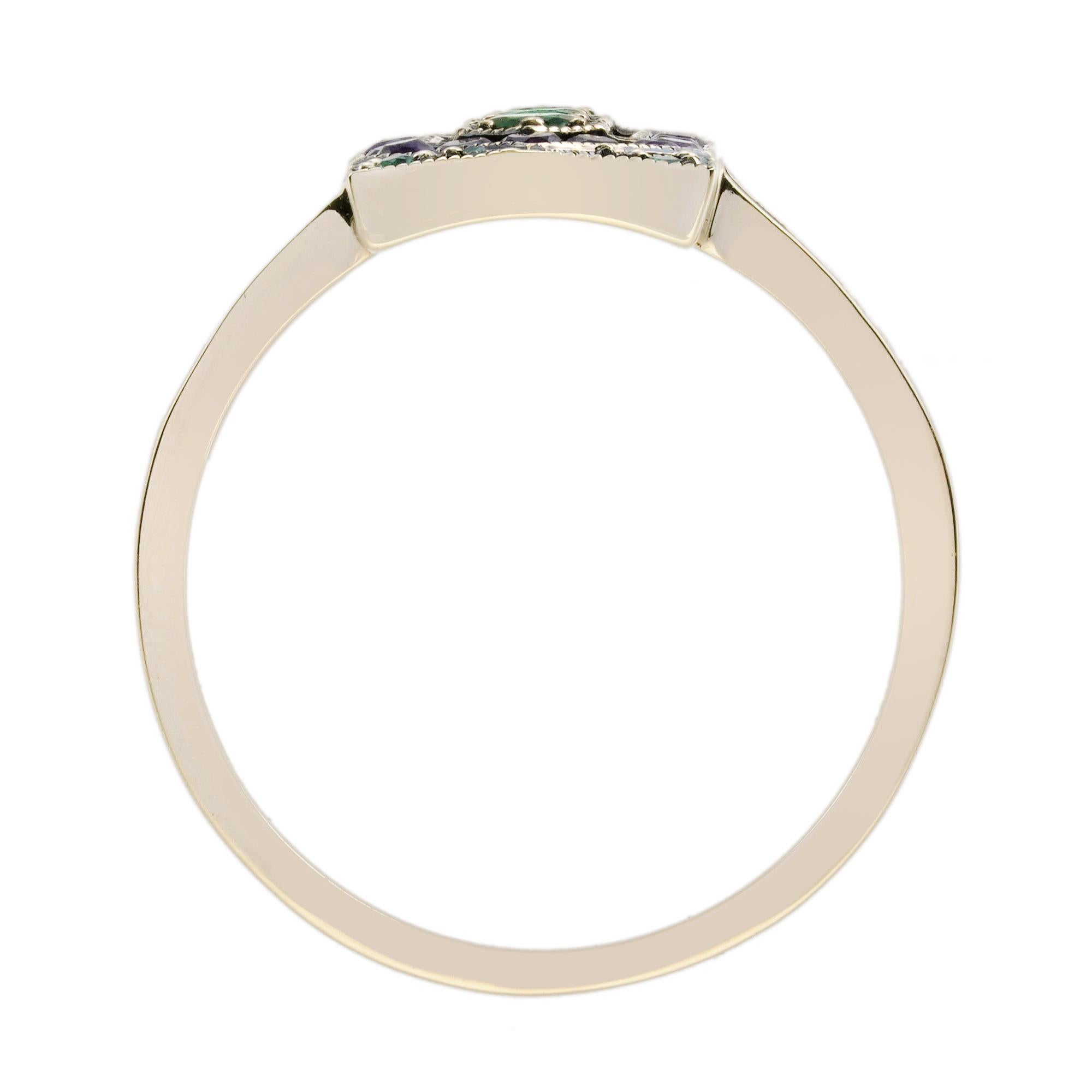 Anillo Estilo Art Decó de Esmeralda y Amatista en Oro Amarillo de 9 K en venta 7