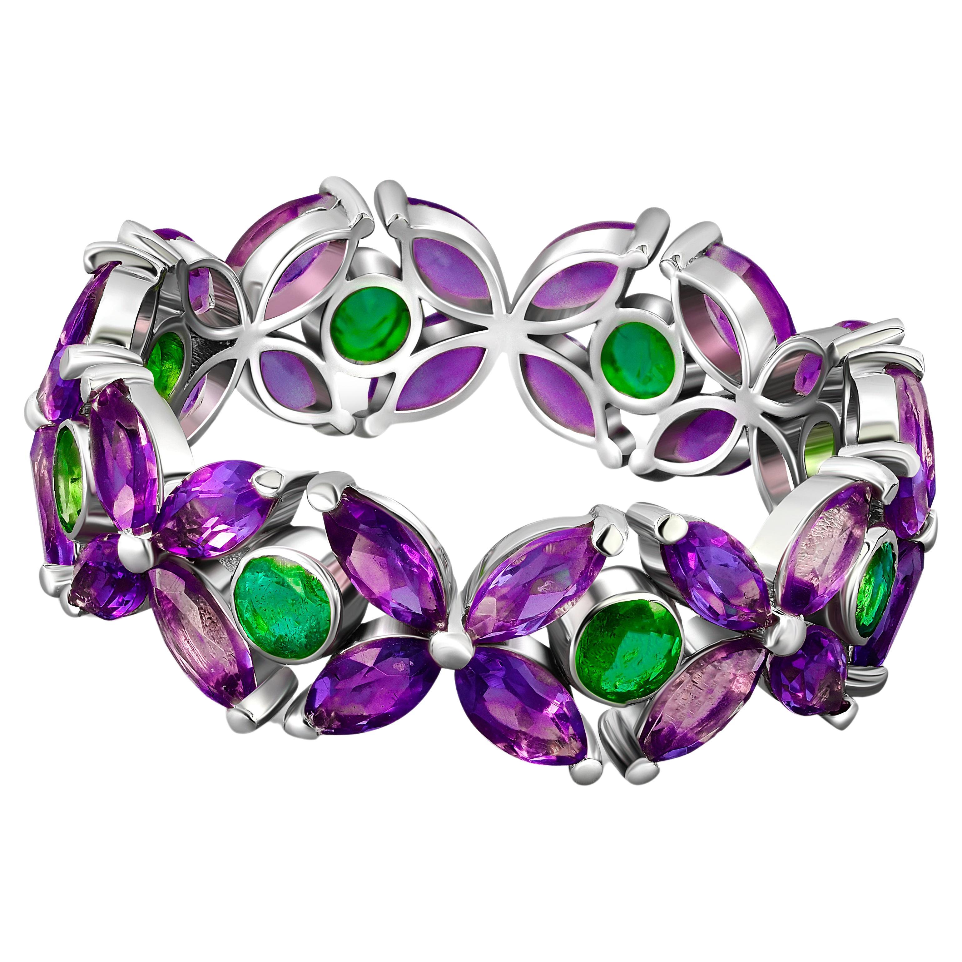 Emerald and Amethyst Eternity Gold Band. 