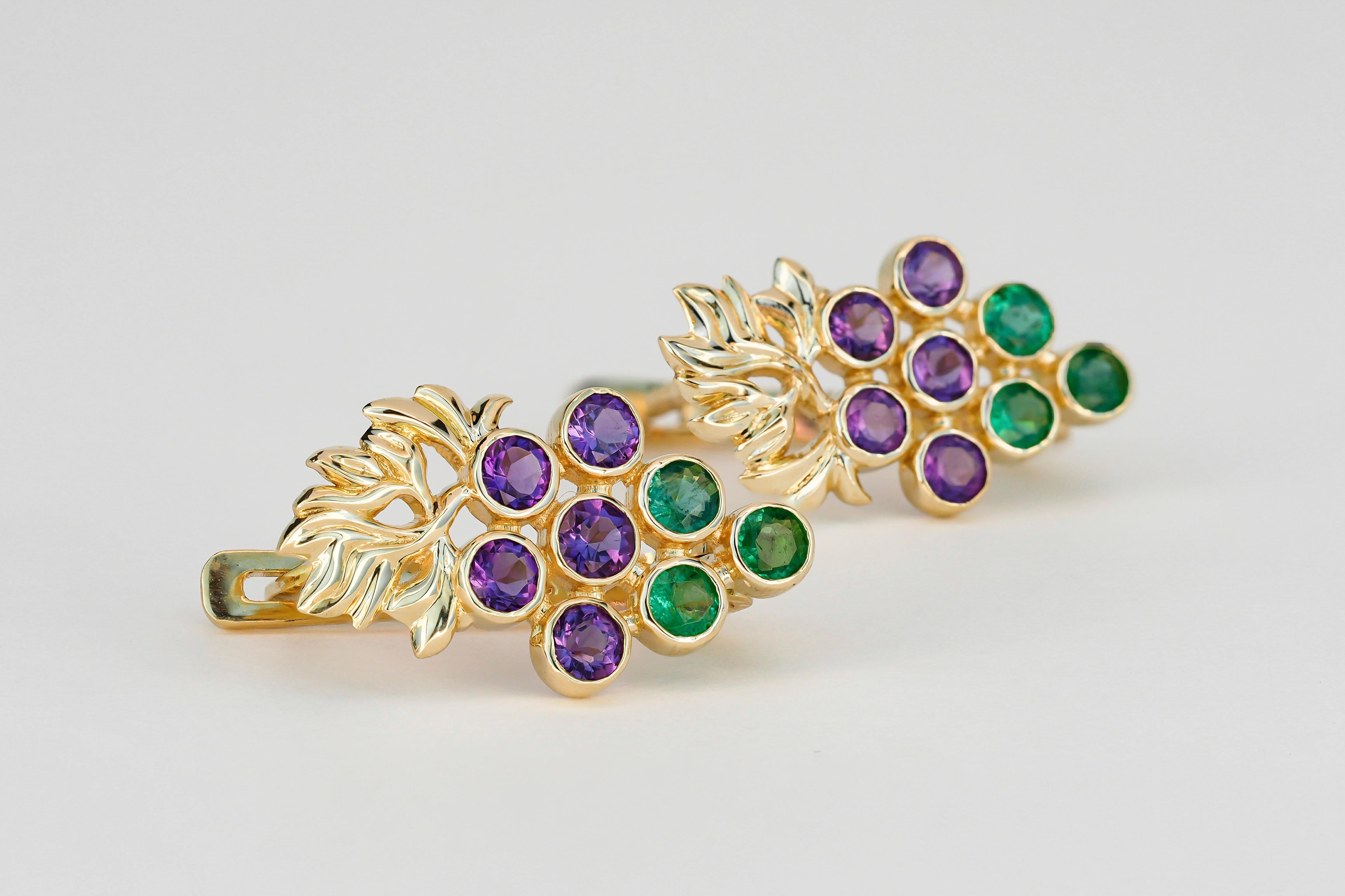 For Sale:  Emerald and Amethyst Set, Ring and Earrings in 14k Gold 15