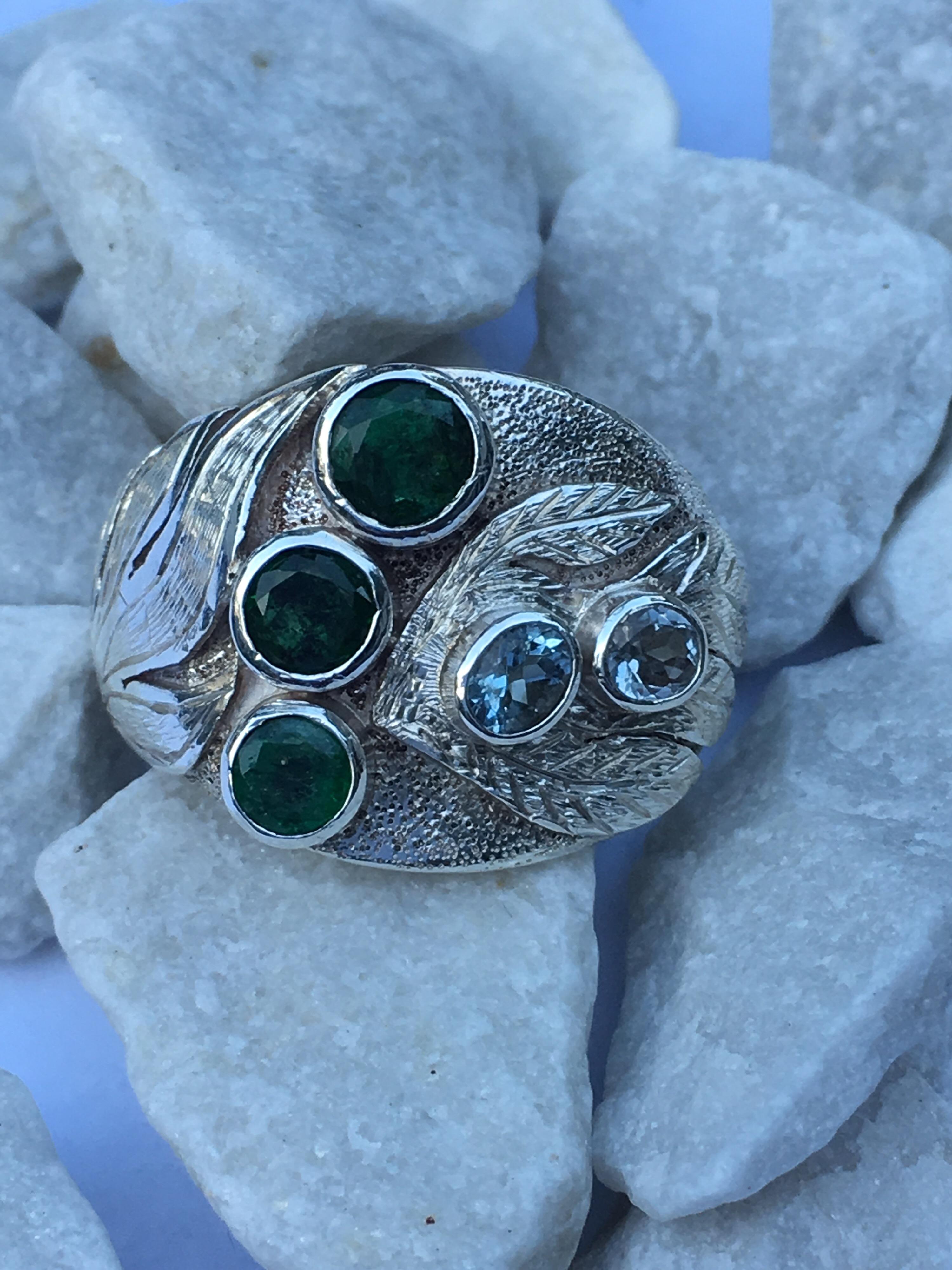 Emerald and Aquamarine Ring 5