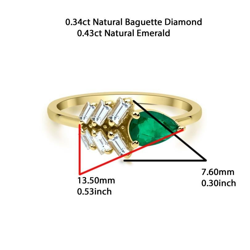 Round Cut Emerald And Baguette 0.77ct Diamond Ring For Sale
