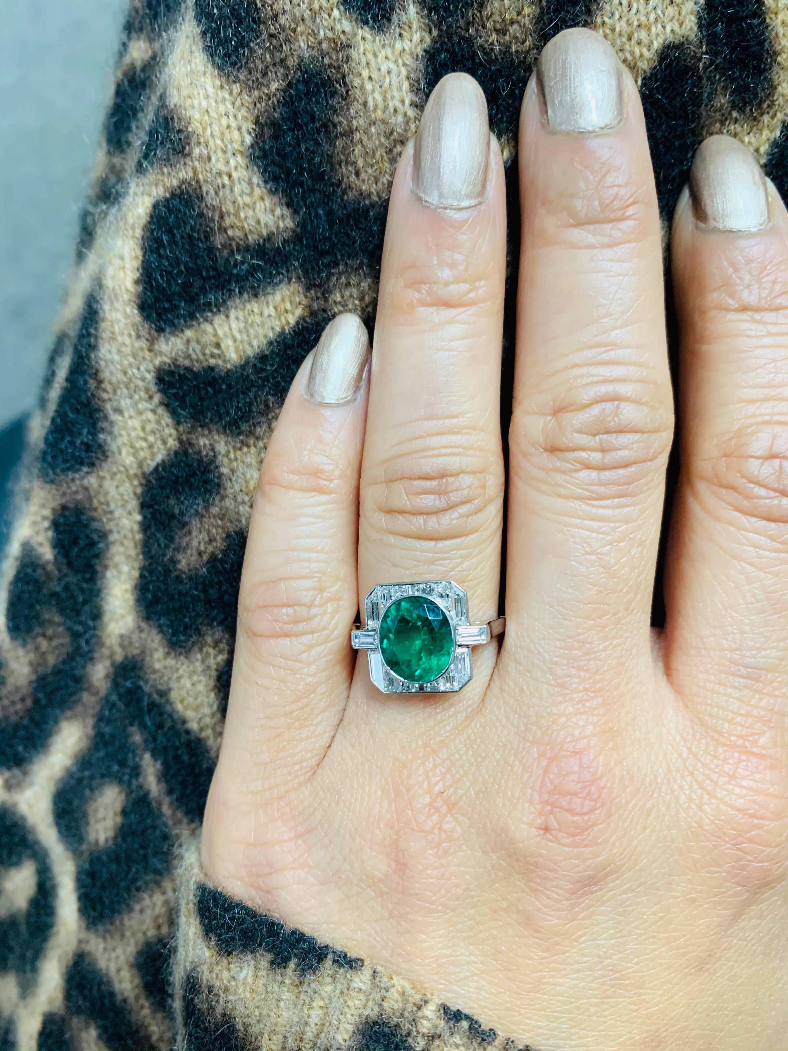 Emerald and Baguette Diamond Engagement Ring in Platinum 4