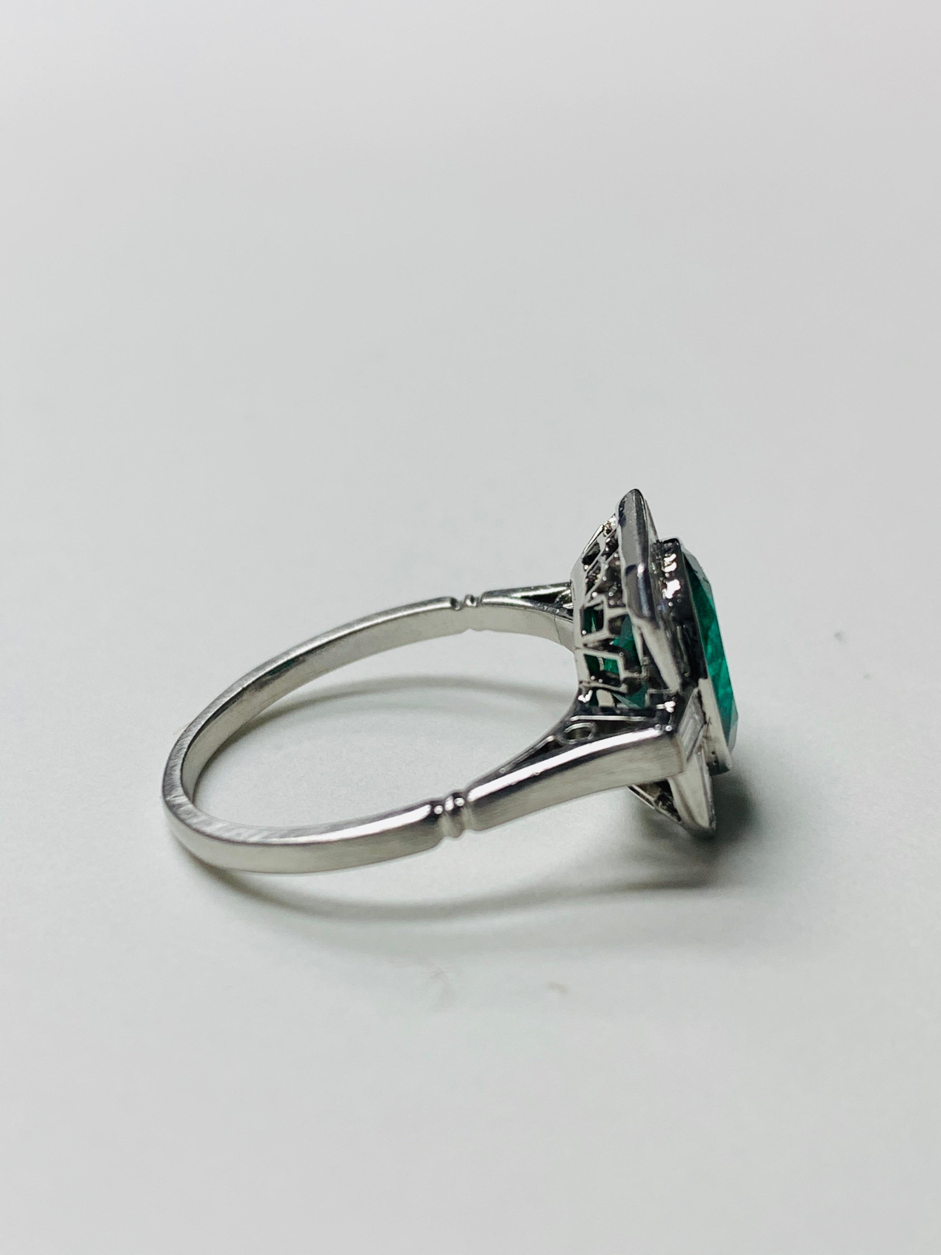 Emerald and Baguette Diamond Engagement Ring in Platinum 1