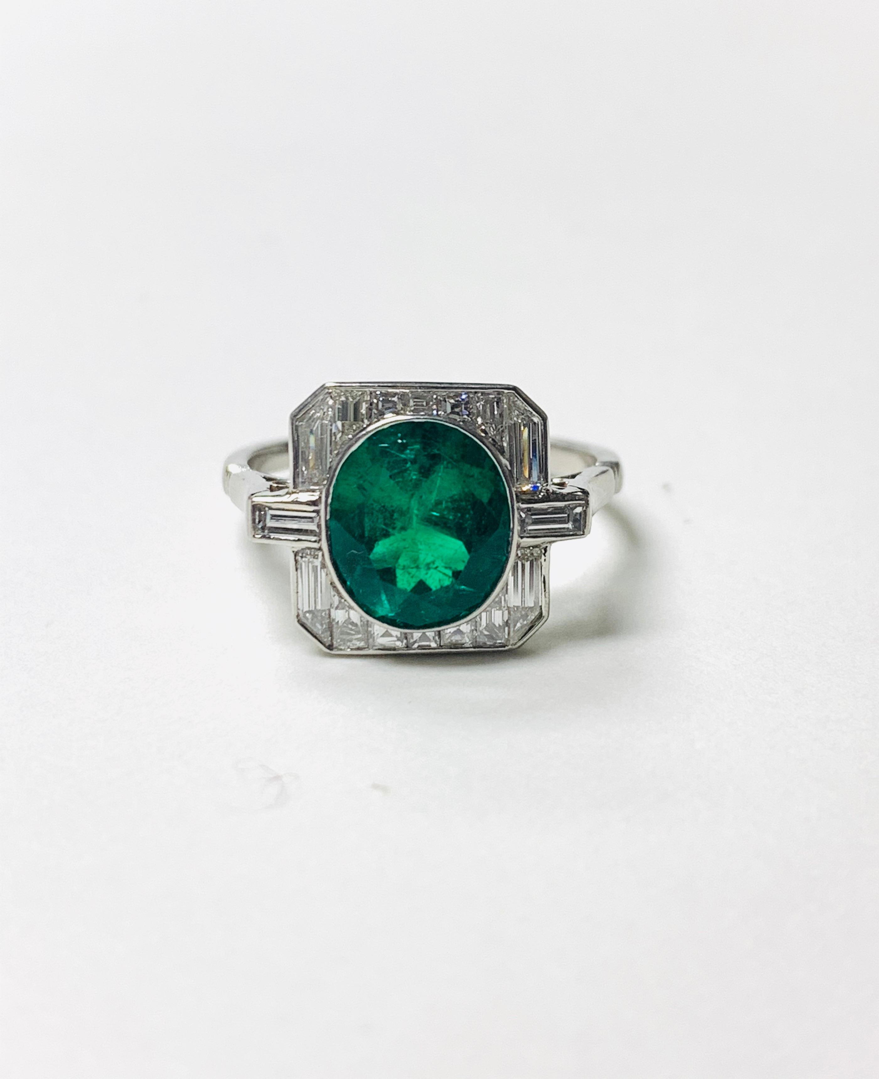 Emerald and Baguette Diamond Engagement Ring in Platinum 2
