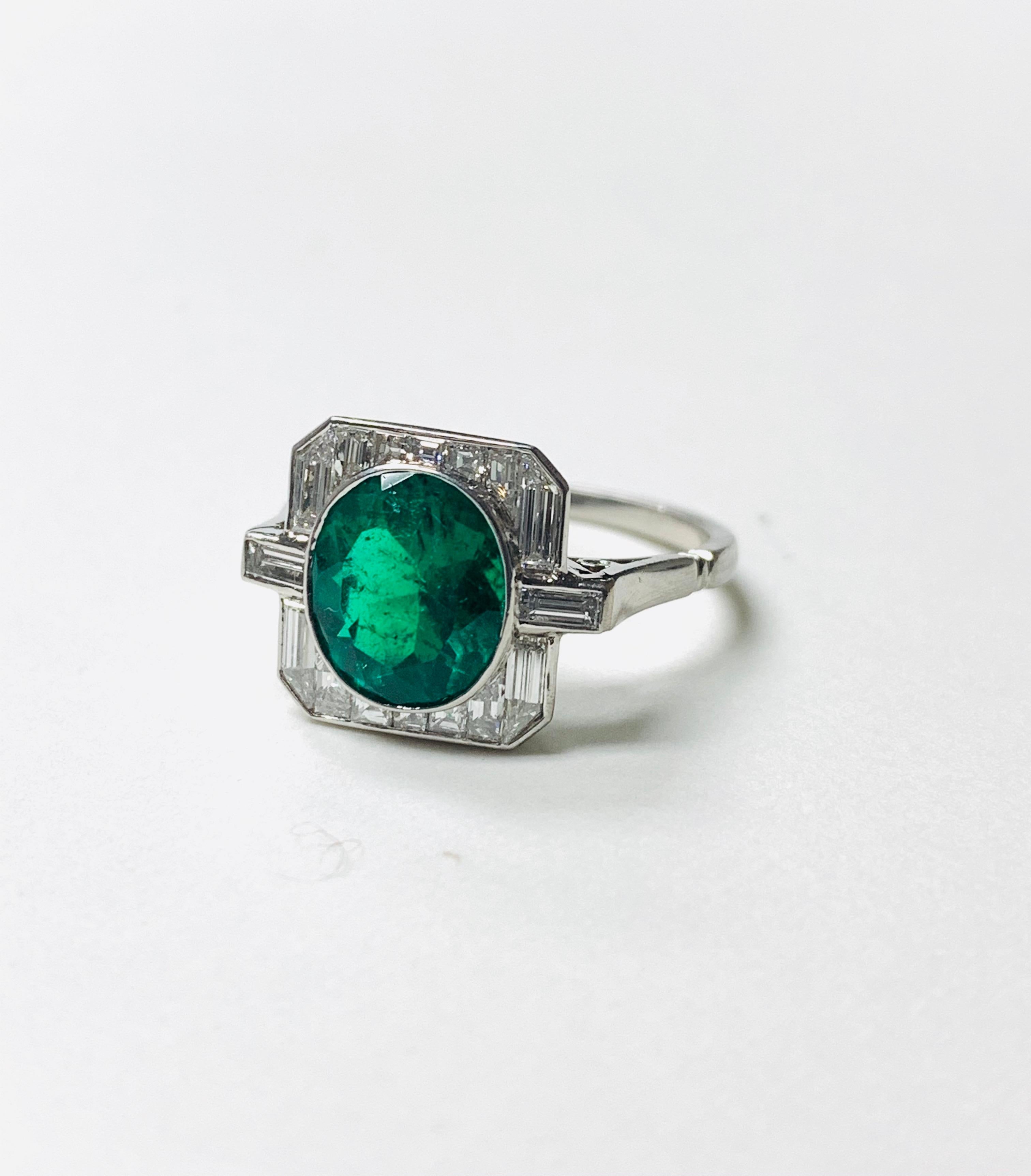 Emerald and Baguette Diamond Engagement Ring in Platinum 3