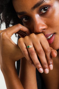 Anello con smeraldo Colombia e diamante naturale da 0,77 carati, oro giallo massiccio 14 carati