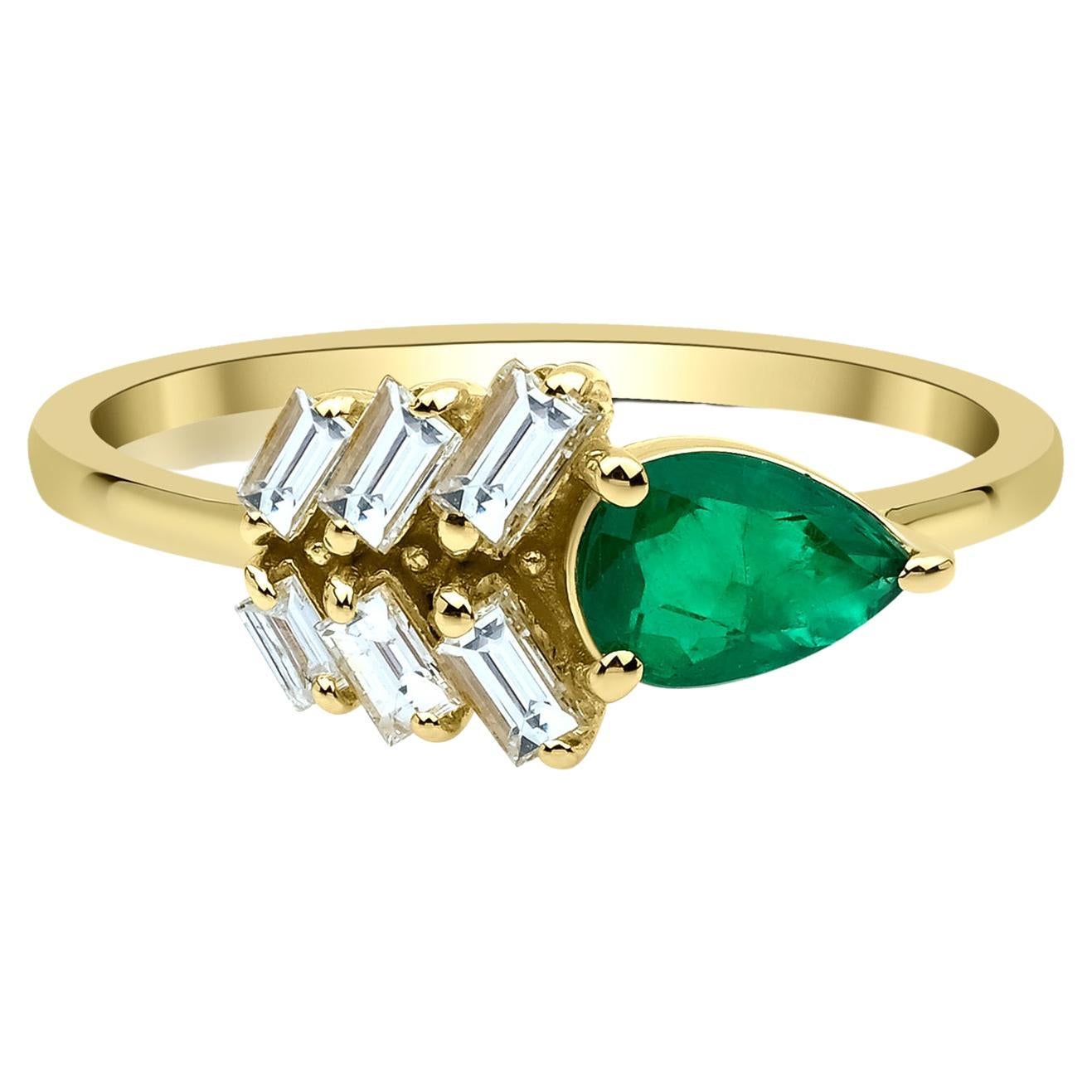 0,77 Karat kolumbianischer Smaragd und natürlicher Diamantring, massives 14 Karat Gelbgold