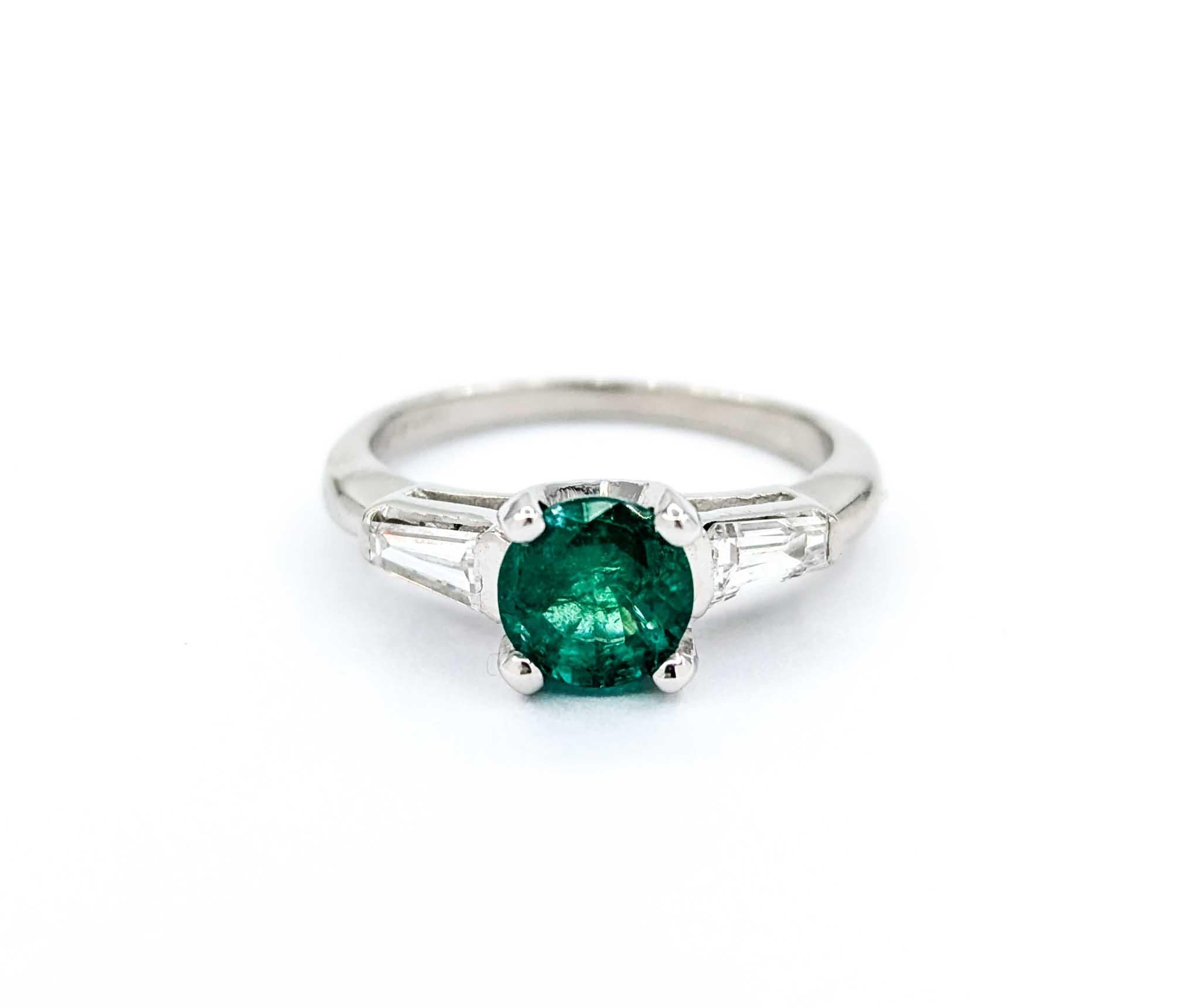 Emerald and Baguette Diamond Ring in Platinum For Sale 8