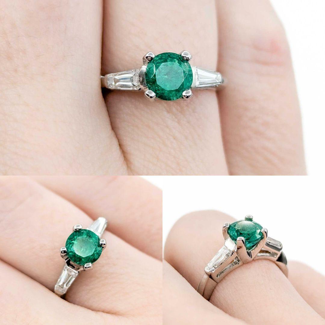Emerald and Baguette Diamond Ring in Platinum

Introducing this beautiful ring, crafted in 900pt white gold. The ring features a .86ct emerald centerpiece with .35ctw baguette diamonds and colorful gems. The sparkly .35ctw diamonds are SI clarity