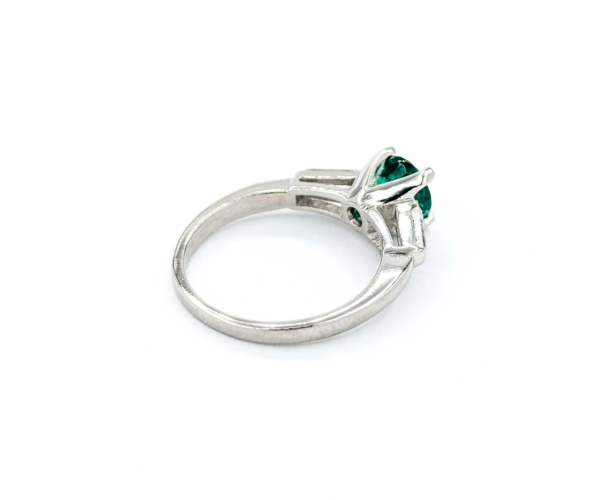 Emerald and Baguette Diamond Ring in Platinum For Sale 2