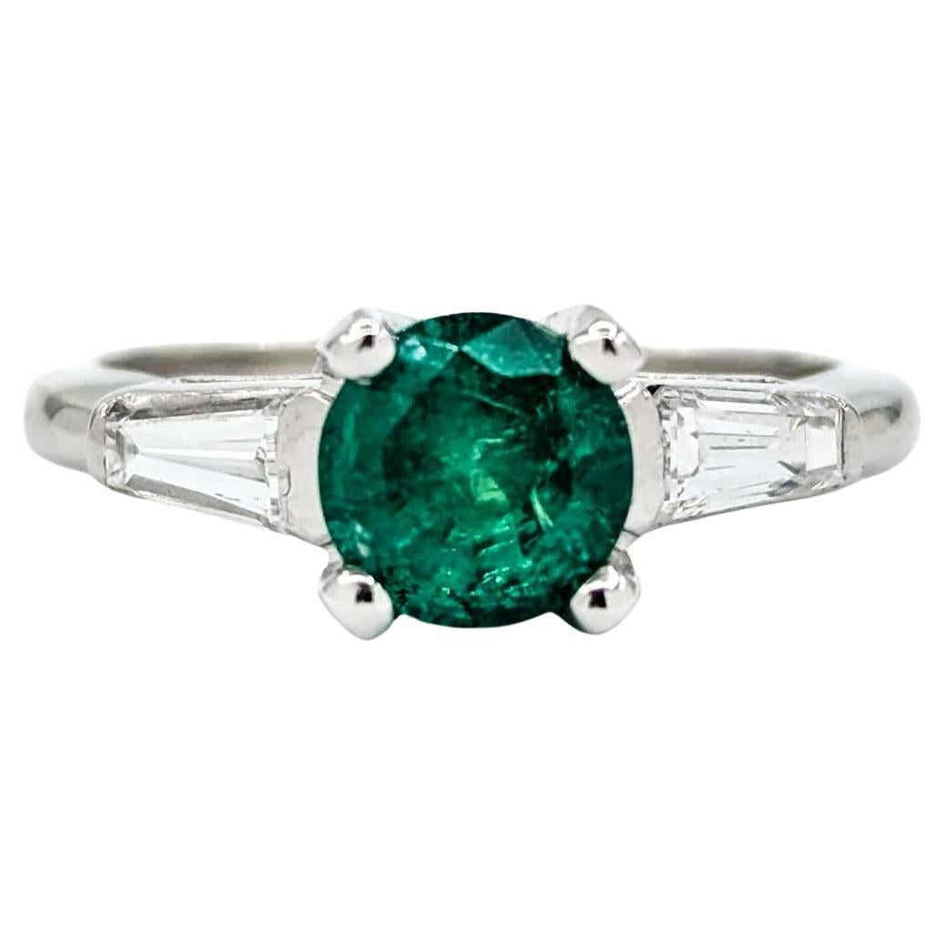 Emerald and Baguette Diamond Ring in Platinum