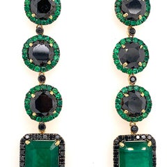RUCHI Emerald and Black Diamond Yellow Gold Drop Dangle Earrings