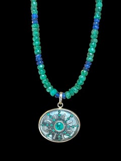Emerald And Blue Sapphire Beaded Necklace in 14k Gold