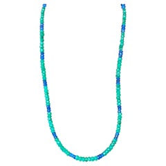 Emerald And Blue Sapphire Beaded Necklace in 14k Gold