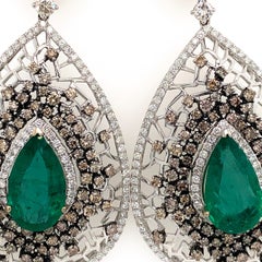 RUCHI Pear Shaped Emerald & Brilliant Brown Diamond Statement Dangle Earrings