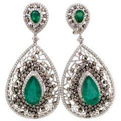 RUCHI Pear Shaped Emerald & Brilliant Brown Diamond Statement Dangle Earrings