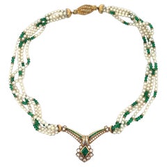 Collier d'émeraudes et de perles de culture