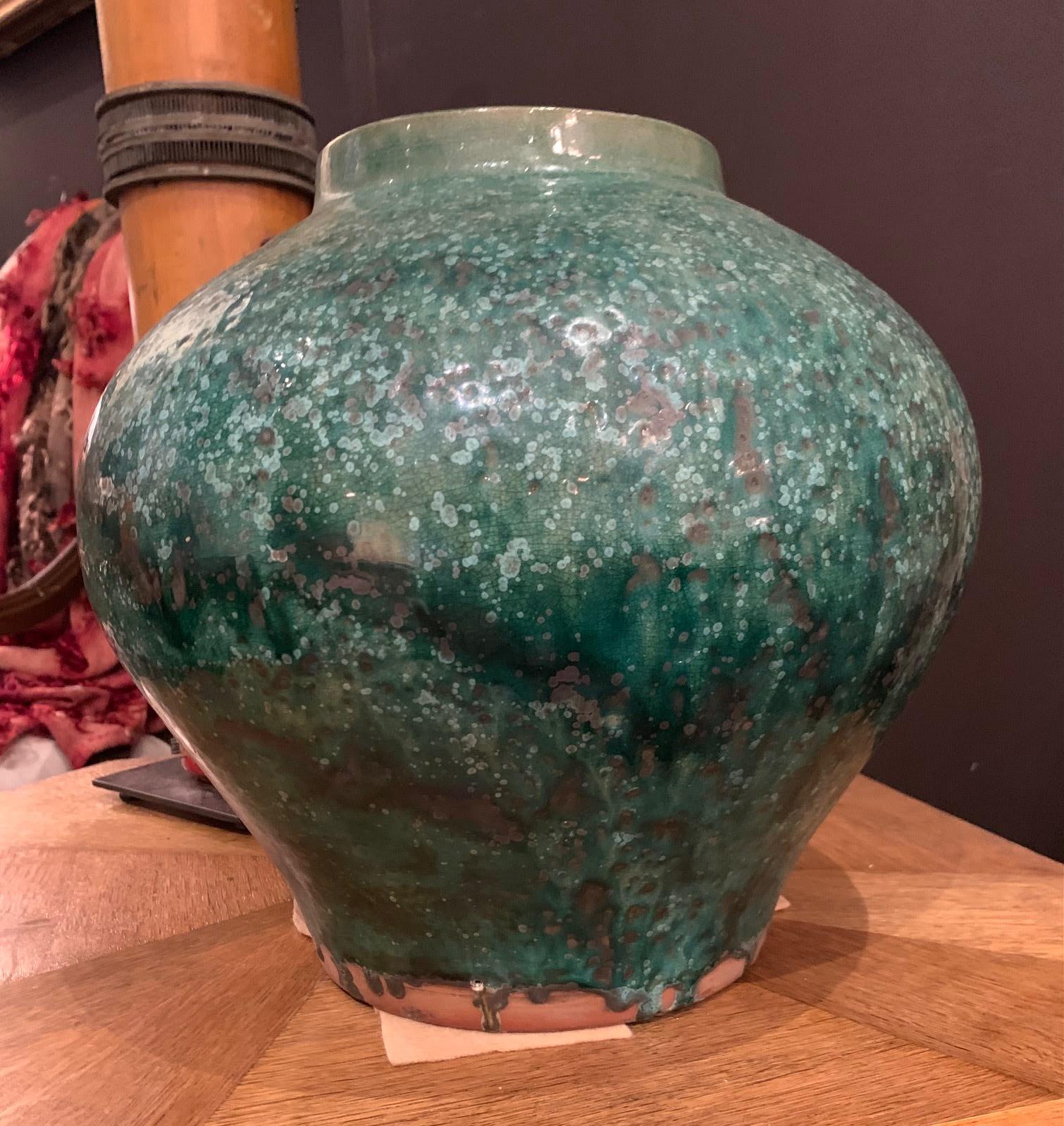 Chinese Emerald and Deep Turquoise Textured Vase, China, Contemporary For Sale