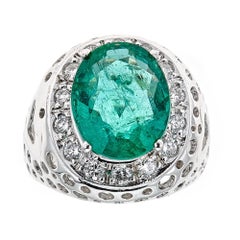4 .3 TCW Oval Emerald Diamond Accents 14kt White Gold Cocktail Engagement Ring