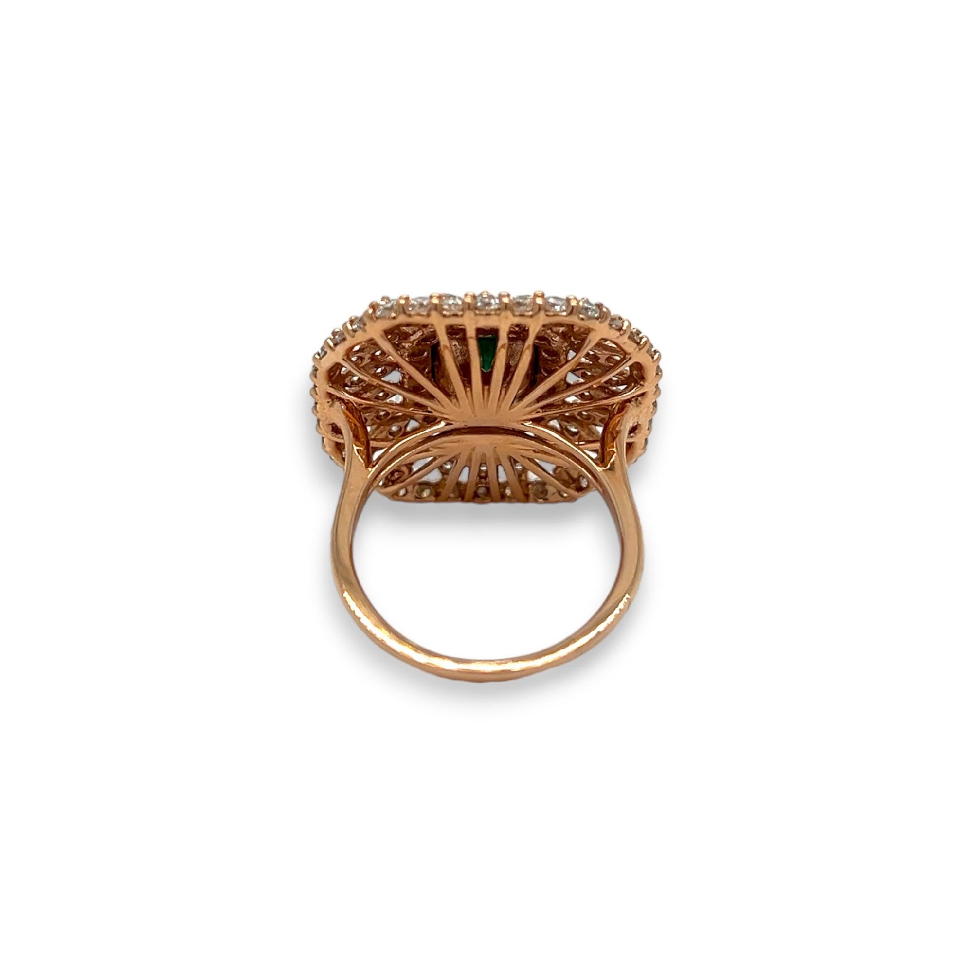 Emerald and Diamond 14k Rose Gold Statement Ring In New Condition For Sale In Lewisville, TX