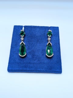 Emerald and Diamond 14K White Gold Dangling Earrings