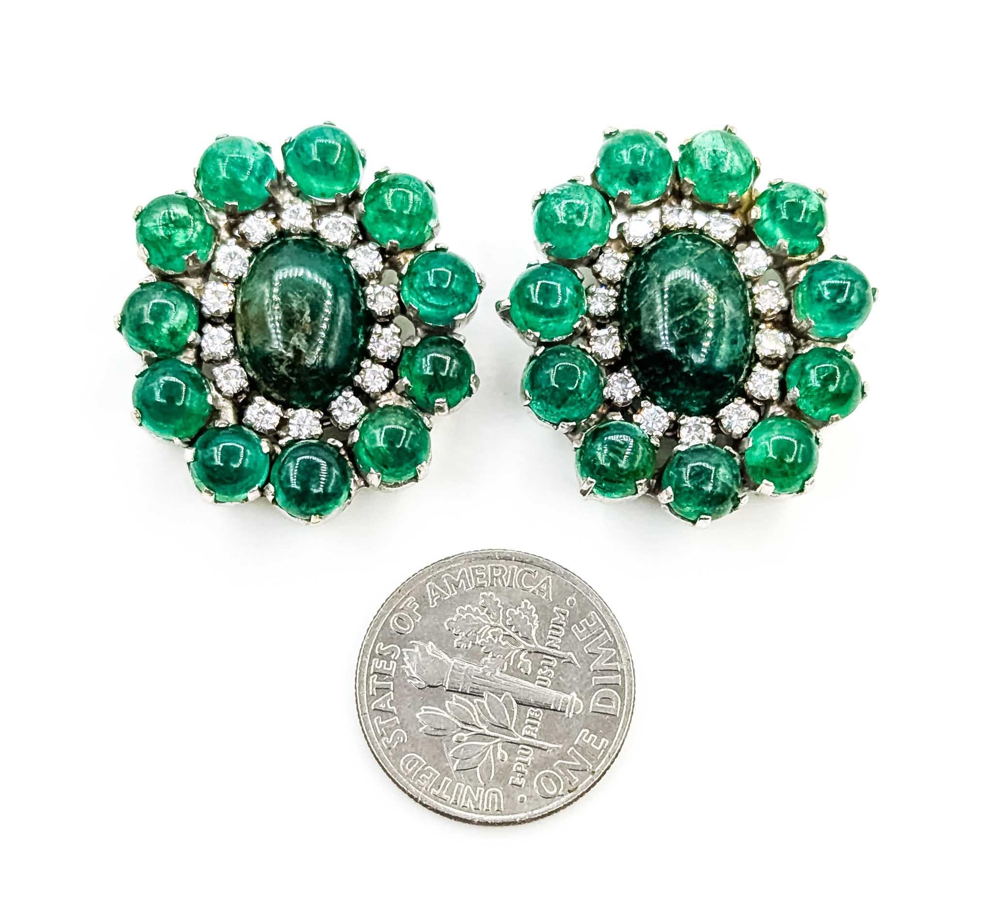 Emerald and Diamond 14k White Gold Earrings For Sale 4