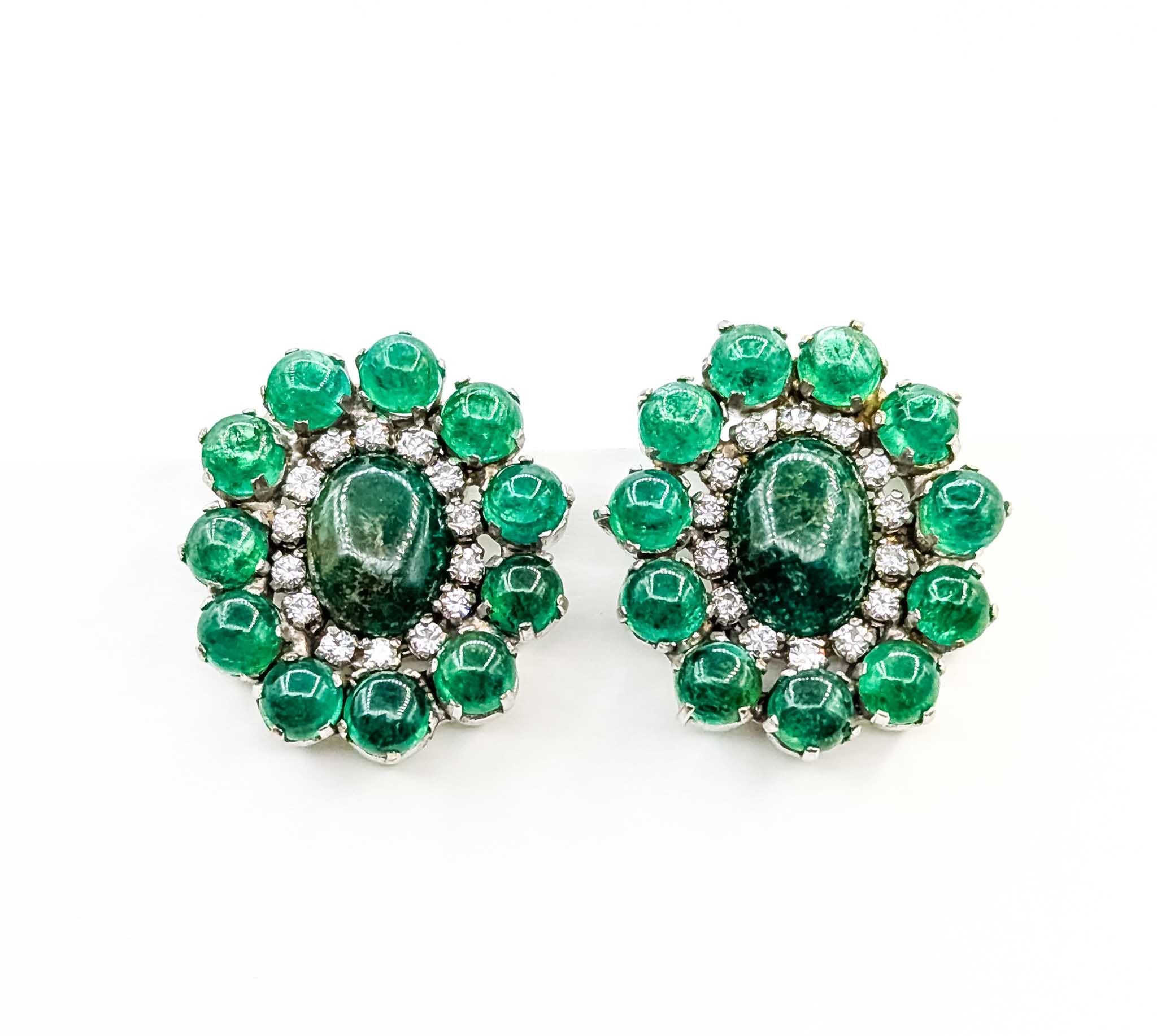 Emerald and Diamond 14k White Gold Earrings In Excellent Condition For Sale In Bloomington, MN