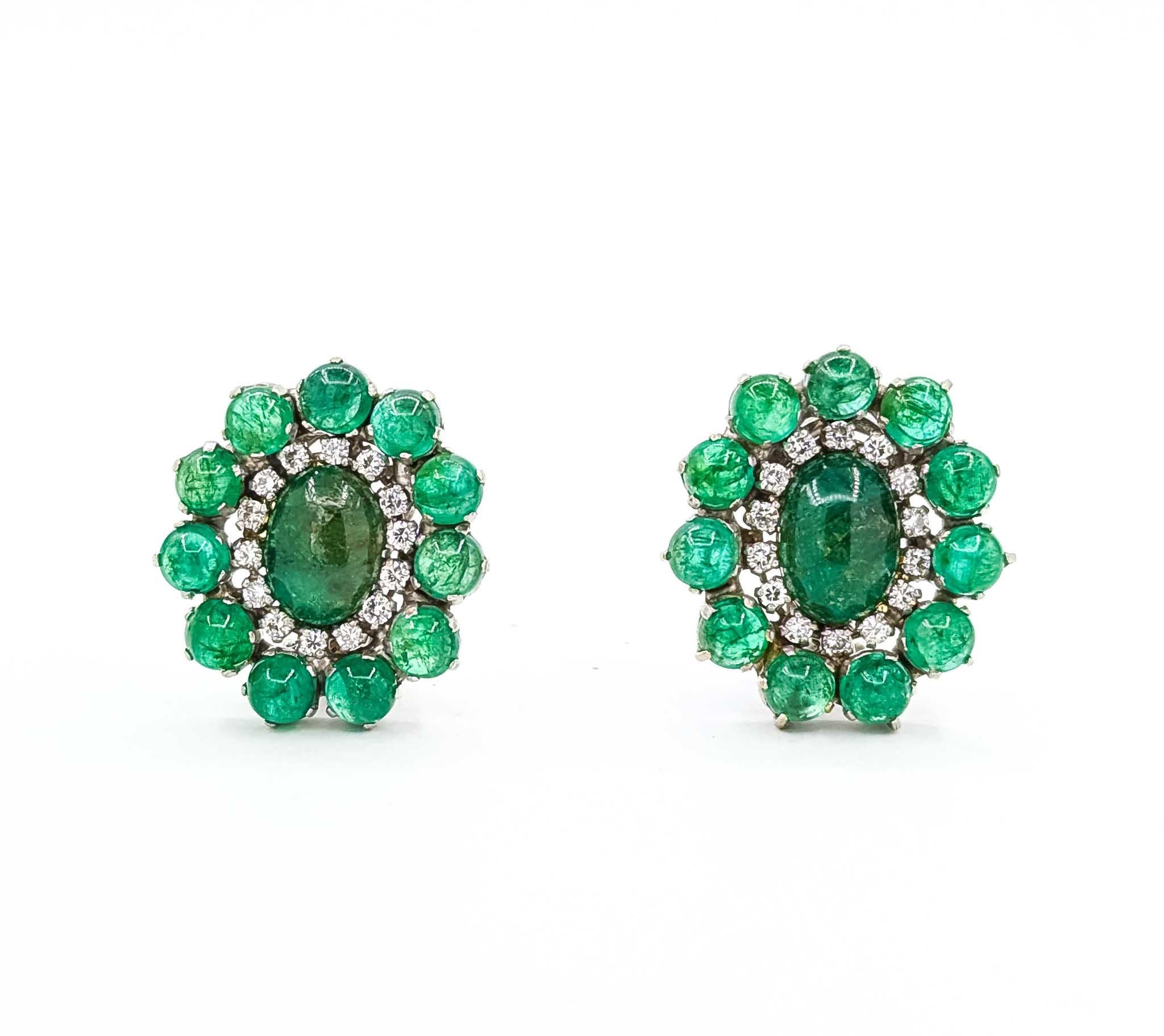 Women's Emerald and Diamond 14k White Gold Earrings For Sale