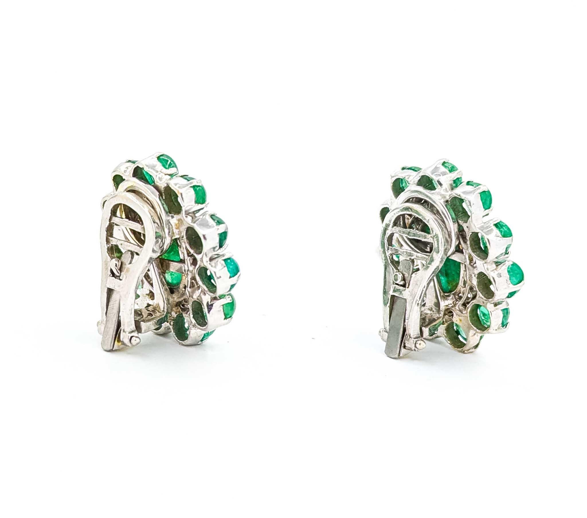 Emerald and Diamond 14k White Gold Earrings For Sale 1