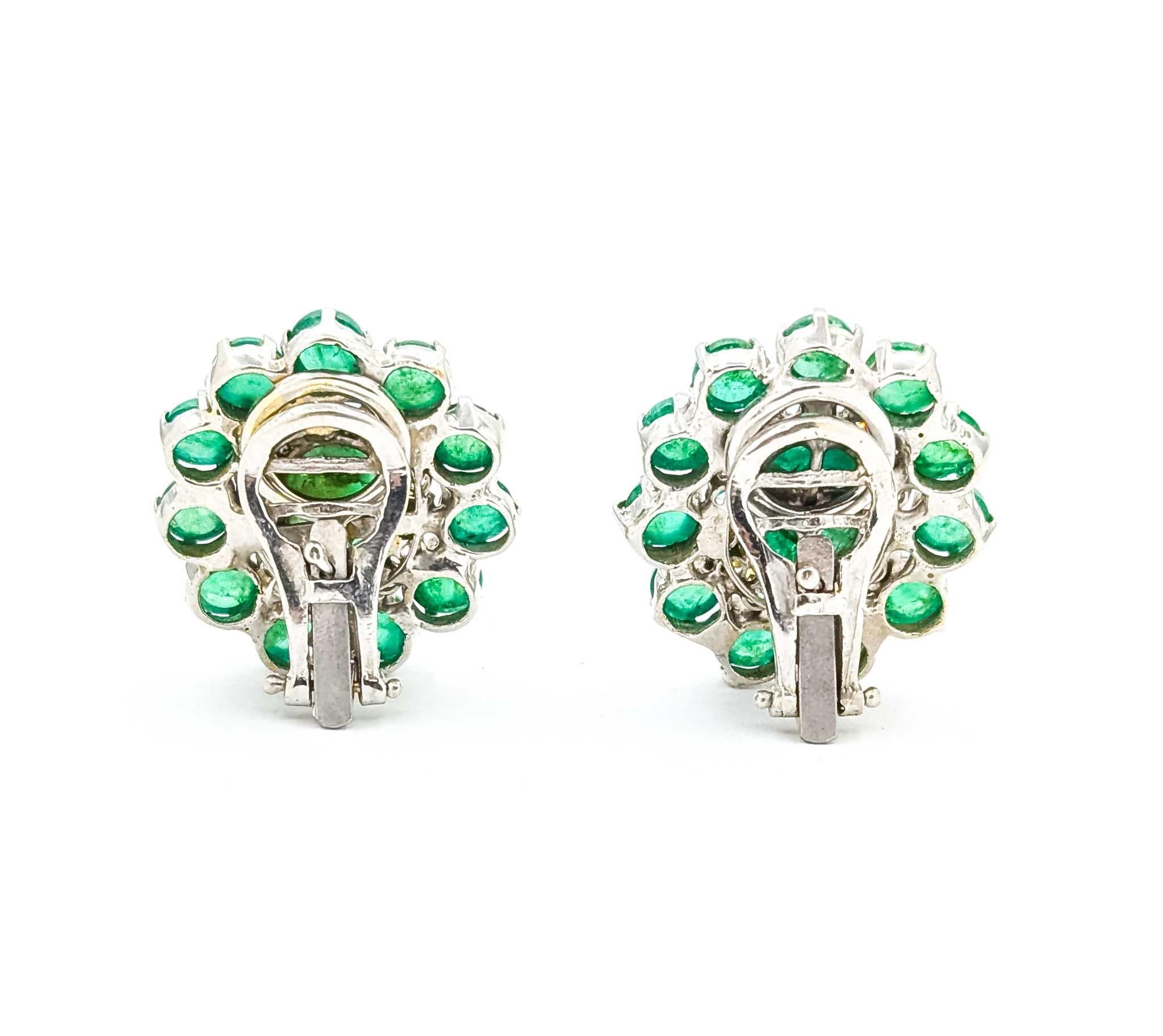 Emerald and Diamond 14k White Gold Earrings For Sale 2