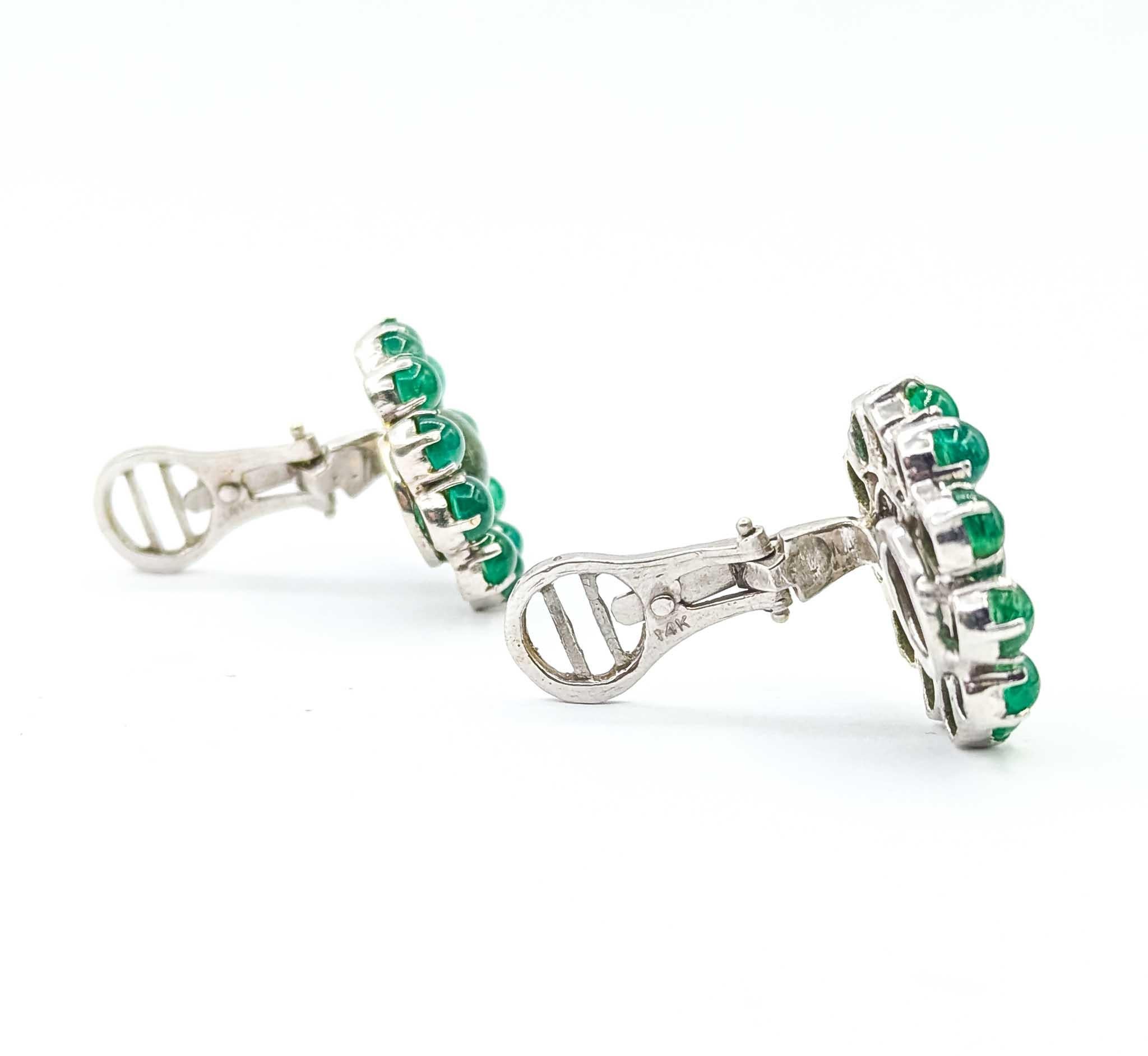 Emerald and Diamond 14k White Gold Earrings For Sale 3