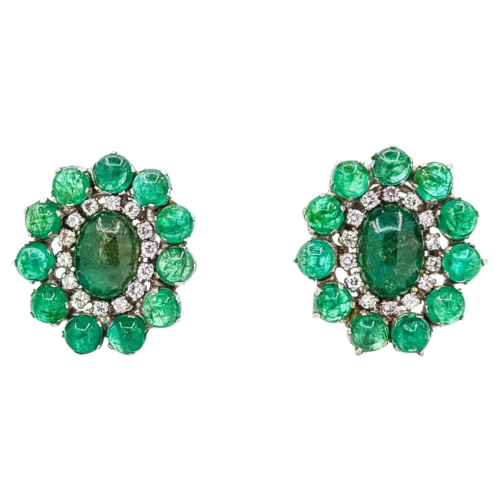 Pendientes Esmeralda y Diamante Oro Blanco 14k