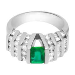 Emerald and diamond 14k white gold ring