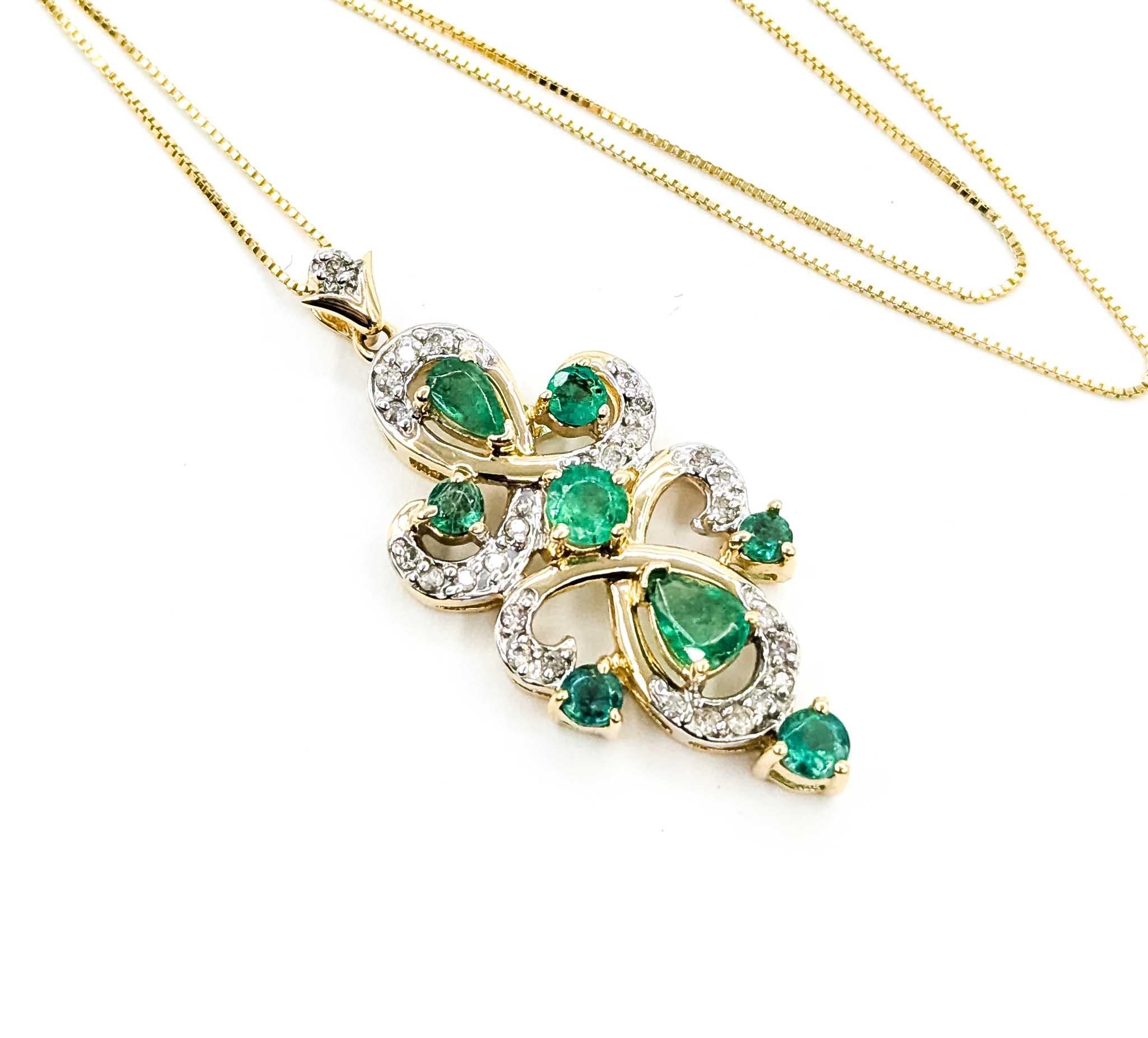 Emerald and Diamond 14k Yellow Gold Pendant In Excellent Condition For Sale In Bloomington, MN
