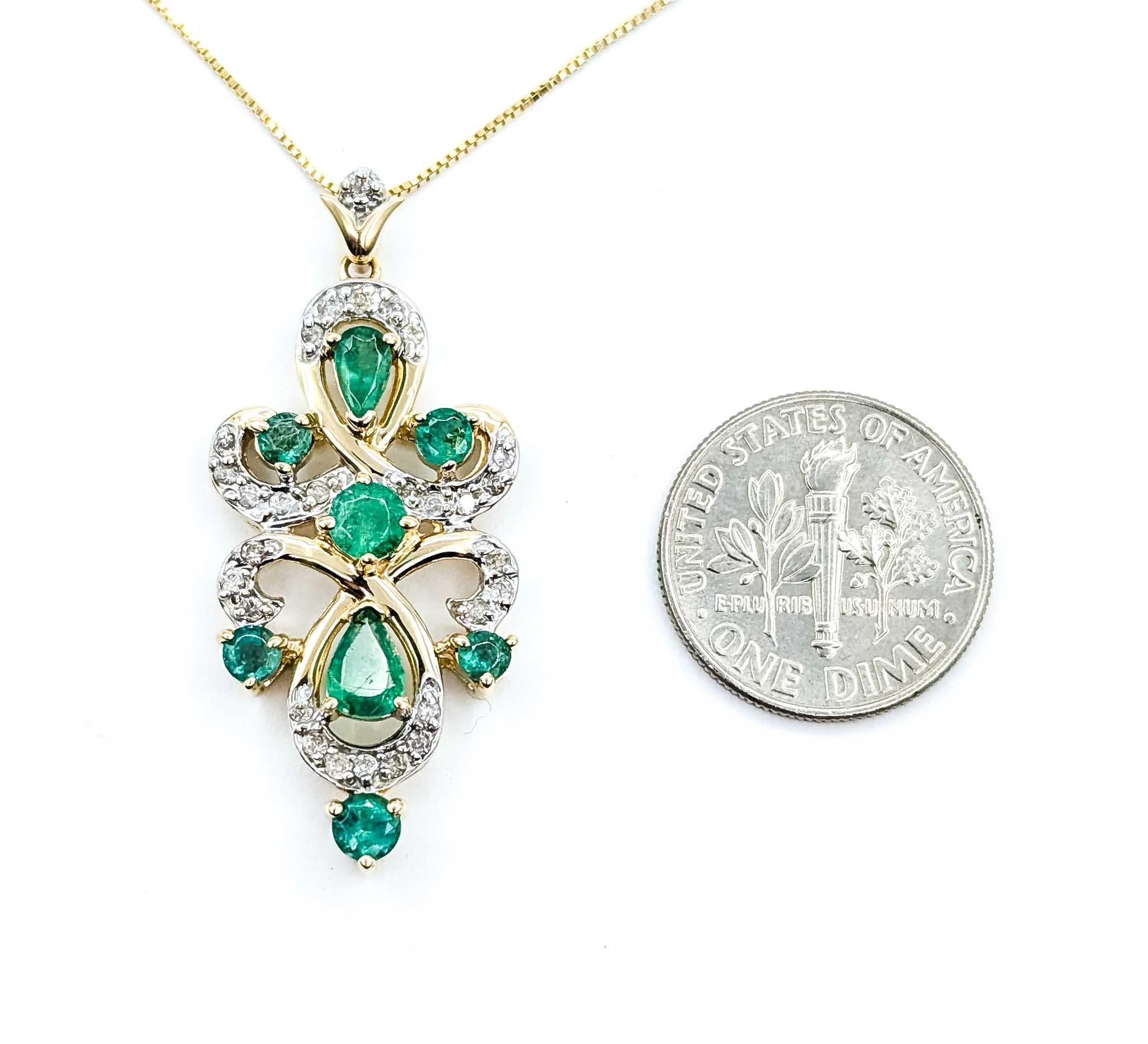 Women's Emerald and Diamond 14k Yellow Gold Pendant For Sale