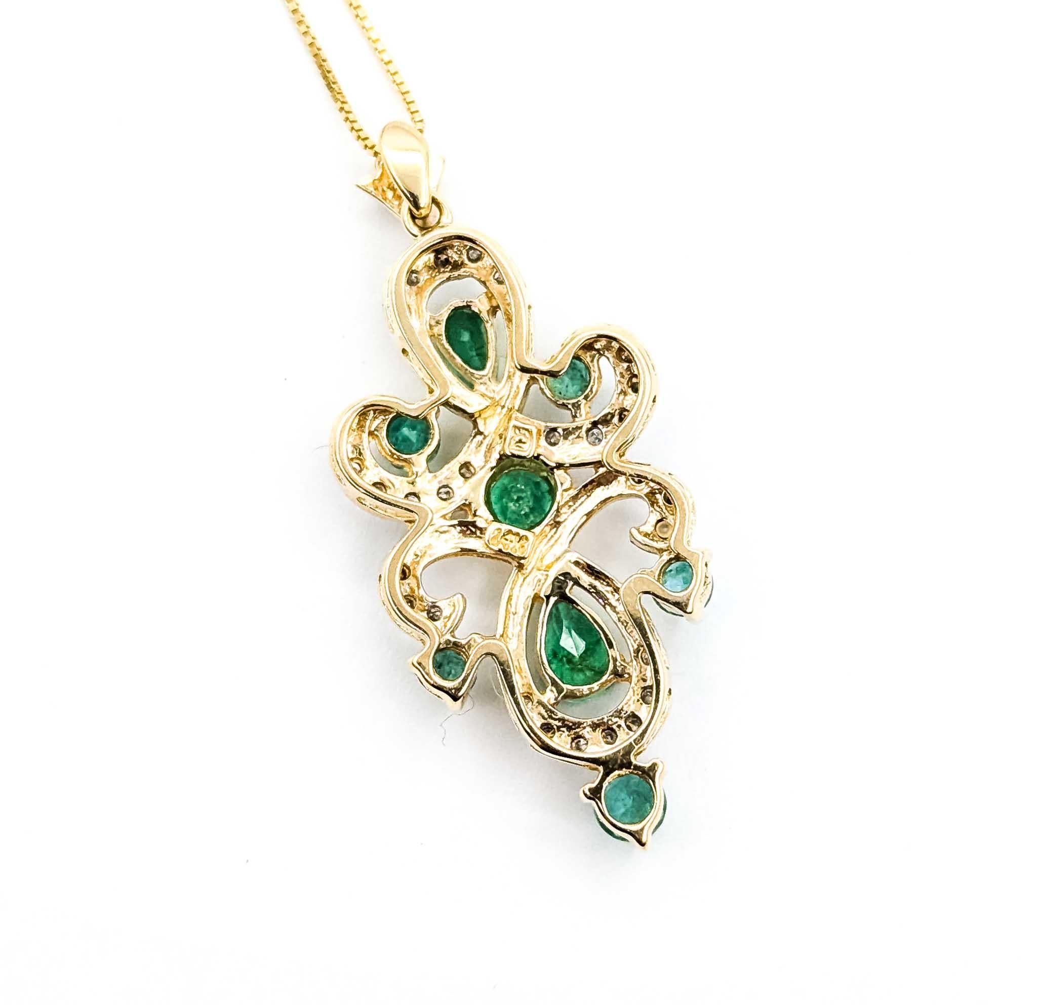 Emerald and Diamond 14k Yellow Gold Pendant For Sale 1