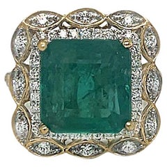 Emerald and Diamond 14k Yellow Gold Statement Ring