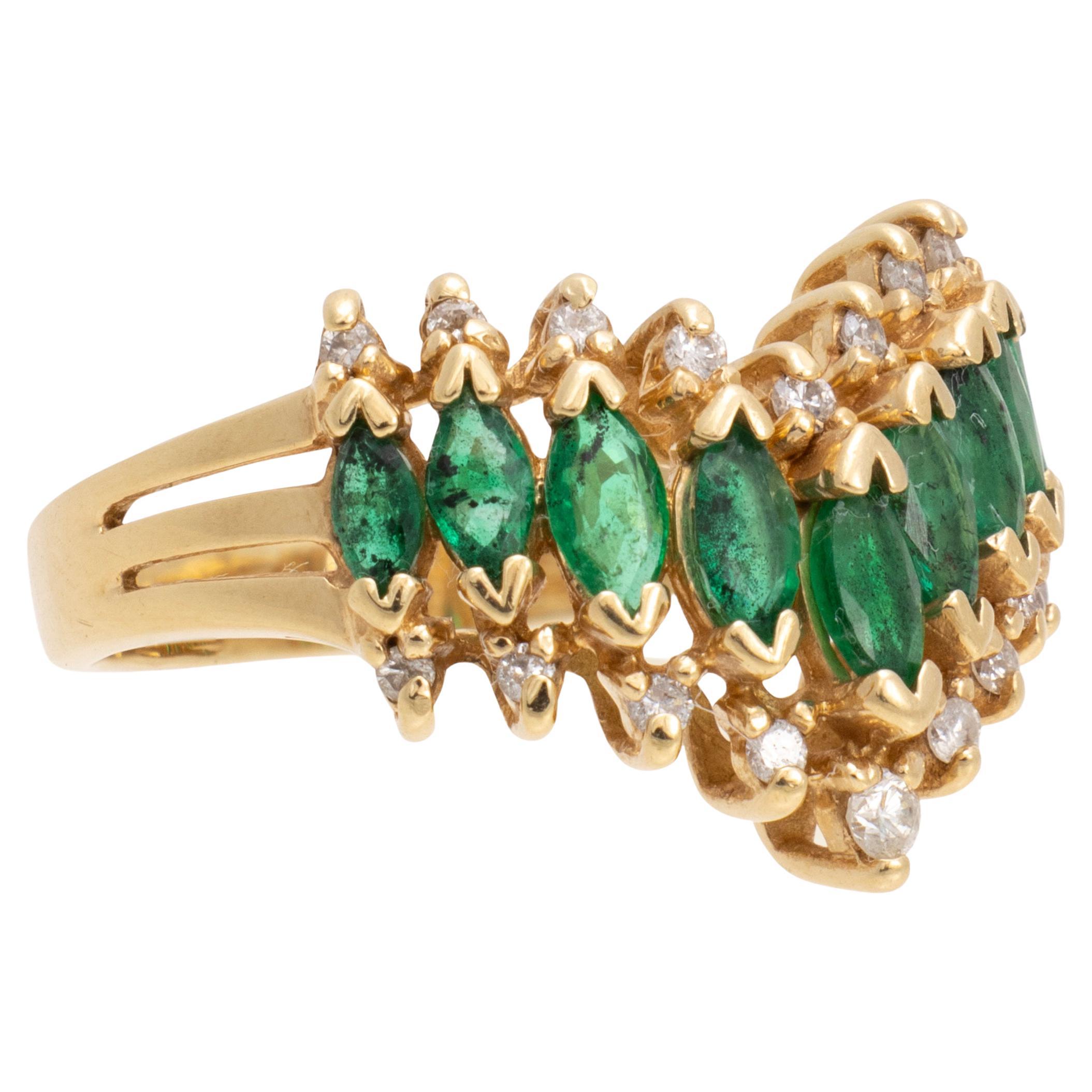 Emerald and Diamond 14K Yellow Gold Vintage Estate Ring