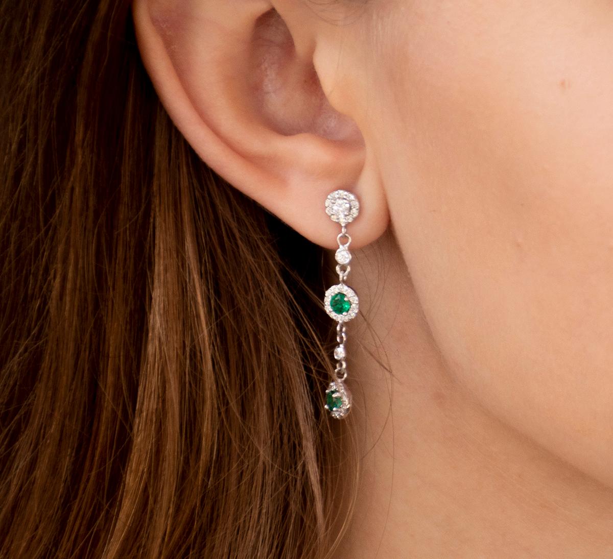 Contemporary Emerald and Diamond Drop Earrings Weighing 1.95 Carat 