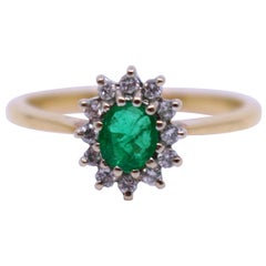 Vintage Emerald and Diamond 18-Carat Gold Cluster Ring
