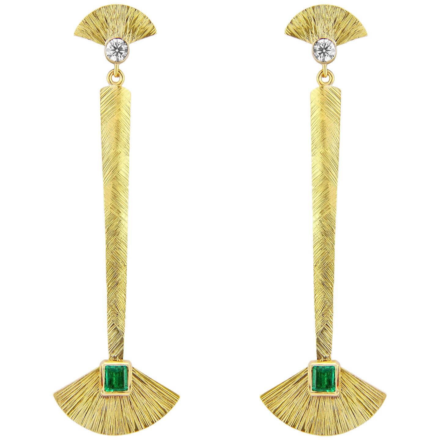 Emerald and Diamond 18 Carat Gold Statement Drop Earrings For Sale