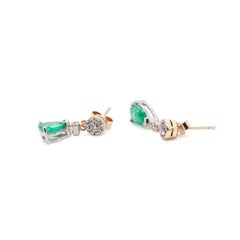 Emerald and Diamond 18 Carat White and Yellow Gold Drop Earrings