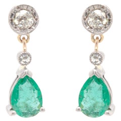 Emerald and Diamond 18 Carat White and Yellow Gold Drop Earrings