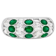 Emerald and Diamond 18 Carat White Gold Honeycomb Bombé Dome Cocktail Ring